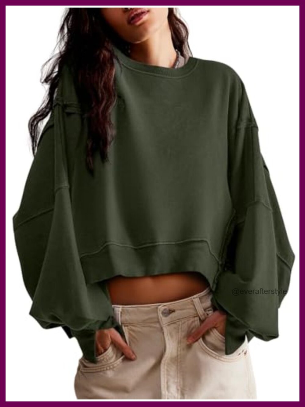 Women's Loose Fit Crop Sweatshirt Crew Neck Long Sleeve Pullover Casual